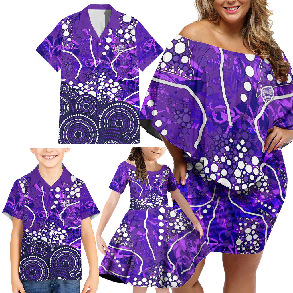 Hobart Hurricanes Family Matching Off Shoulder Short Dress and Hawaiian Shirt Graffiti Urban Aboriginal Dot Abstract Design