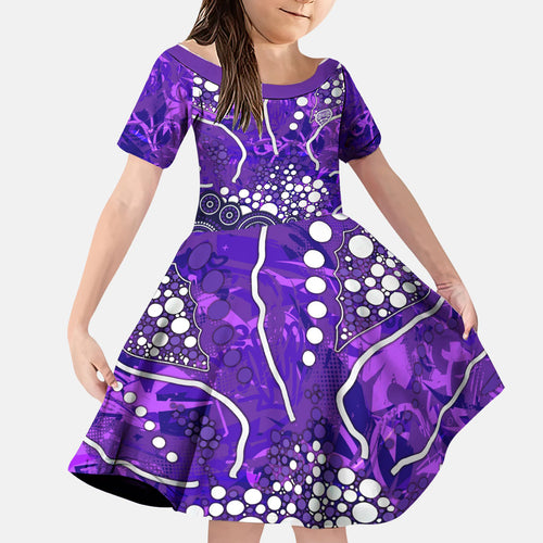 Hobart Hurricanes Family Matching Off Shoulder Short Dress and Hawaiian Shirt Graffiti Urban Aboriginal Dot Abstract Design