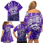 Hobart Hurricanes Family Matching Off Shoulder Short Dress and Hawaiian Shirt Graffiti Urban Aboriginal Dot Abstract Design
