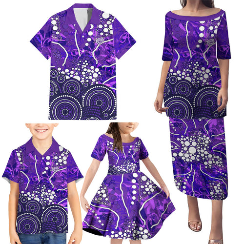Hobart Hurricanes Family Matching Puletasi and Hawaiian Shirt Graffiti Urban Aboriginal Dot Abstract Design