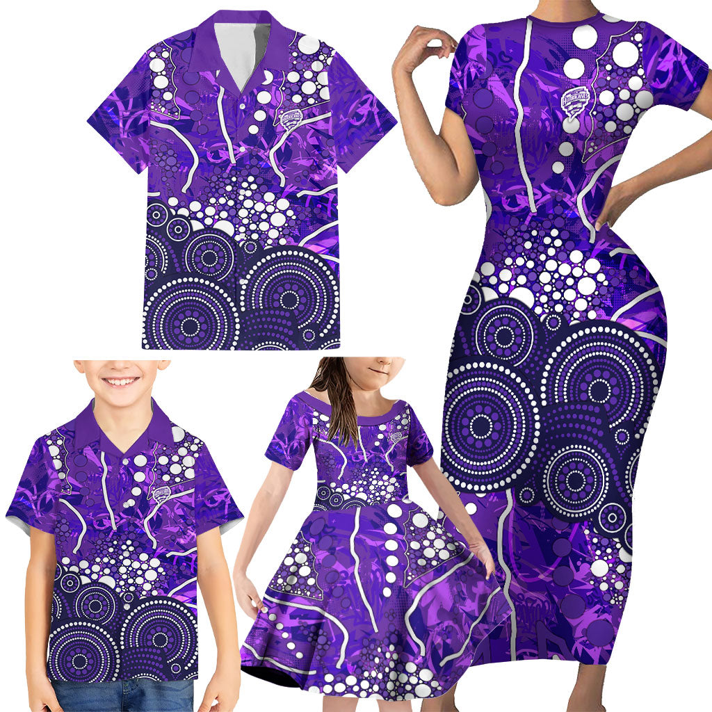 Hobart Hurricanes Family Matching Short Sleeve Bodycon Dress and Hawaiian Shirt Graffiti Urban Aboriginal Dot Abstract Design