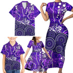 Hobart Hurricanes Family Matching Short Sleeve Bodycon Dress and Hawaiian Shirt Graffiti Urban Aboriginal Dot Abstract Design