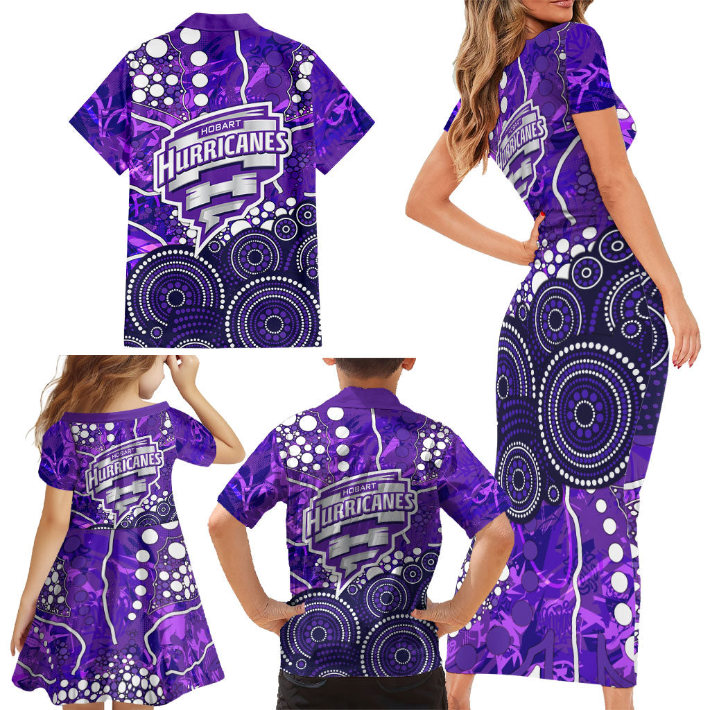Hobart Hurricanes Family Matching Short Sleeve Bodycon Dress and Hawaiian Shirt Graffiti Urban Aboriginal Dot Abstract Design