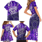 Hobart Hurricanes Family Matching Short Sleeve Bodycon Dress and Hawaiian Shirt Graffiti Urban Aboriginal Dot Abstract Design