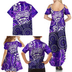 Hobart Hurricanes Family Matching Summer Maxi Dress and Hawaiian Shirt Graffiti Urban Aboriginal Dot Abstract Design