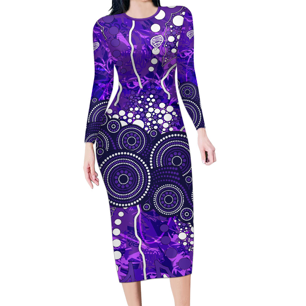 Hobart Hurricanes Long Sleeve Bodycon Dress Graffiti Urban Aboriginal Dot Abstract Design
