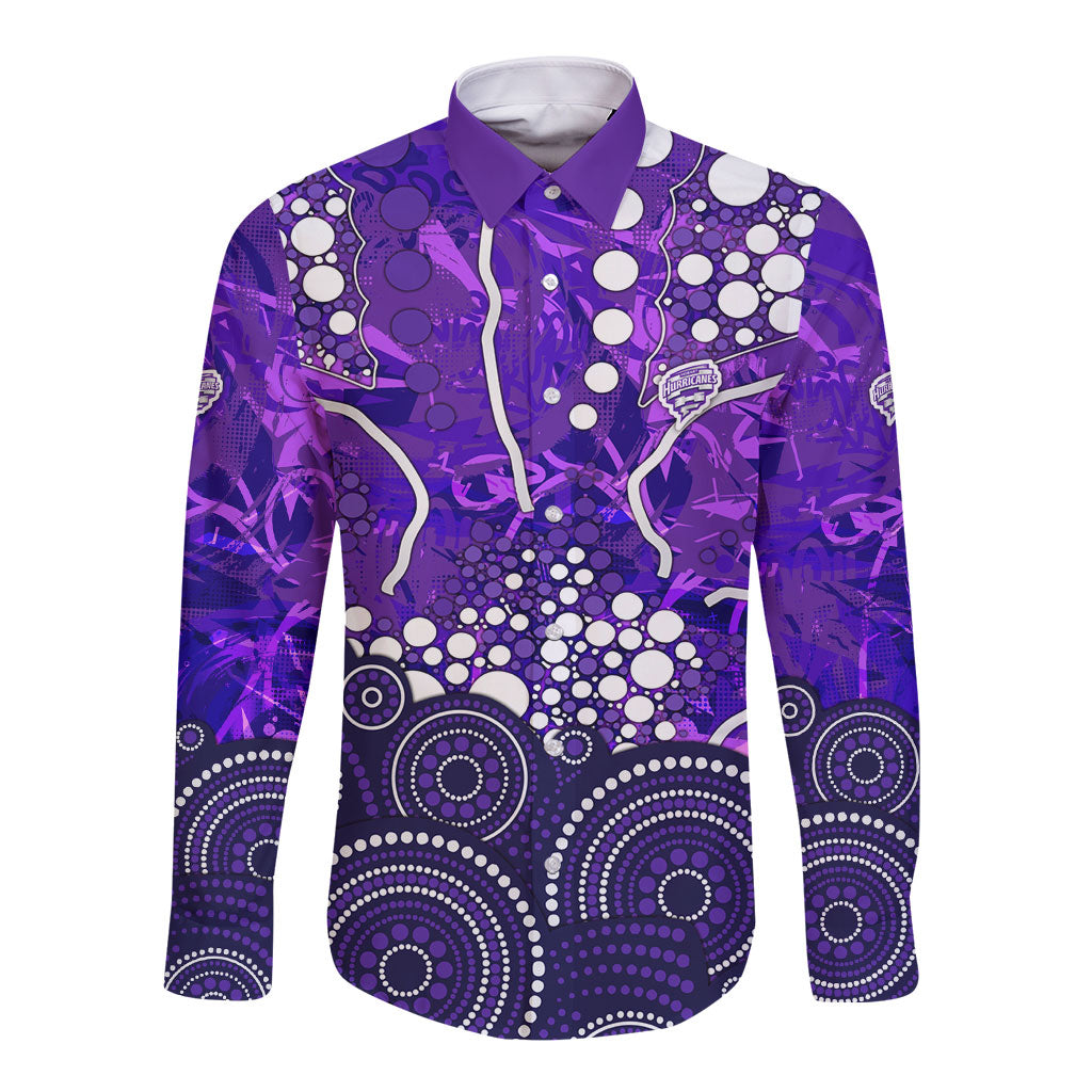 Hobart Hurricanes Long Sleeve Button Shirt Graffiti Urban Aboriginal Dot Abstract Design