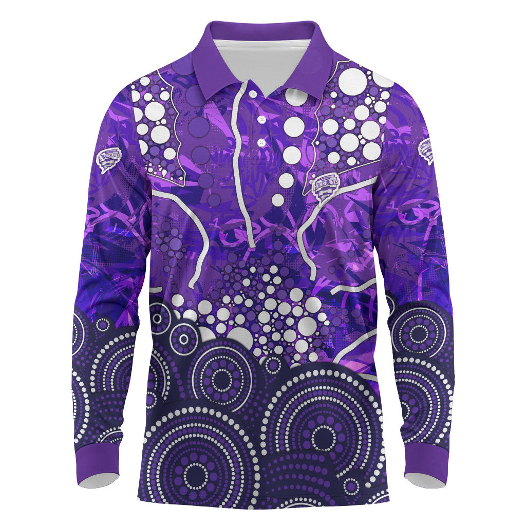 Hobart Hurricanes Long Sleeve Polo Shirt Graffiti Urban Aboriginal Dot Abstract Design
