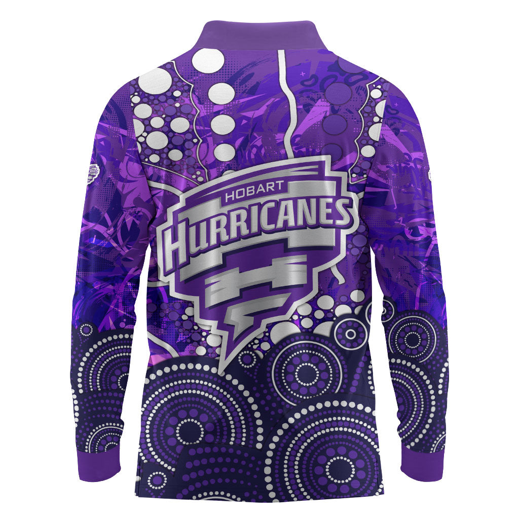 Hobart Hurricanes Long Sleeve Polo Shirt Graffiti Urban Aboriginal Dot Abstract Design