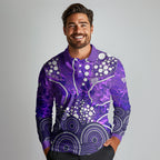 Hobart Hurricanes Long Sleeve Polo Shirt Graffiti Urban Aboriginal Dot Abstract Design