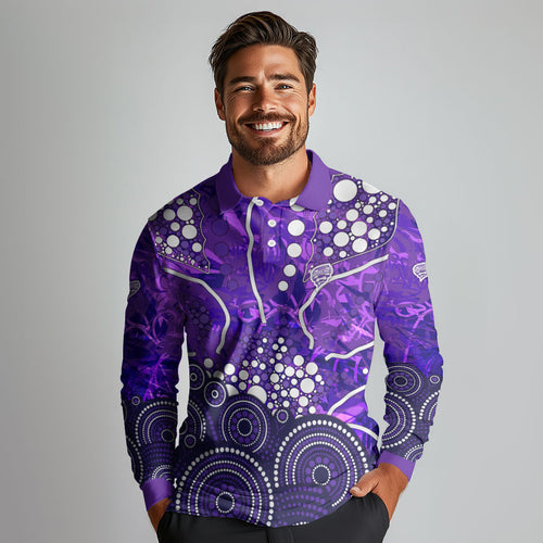 Hobart Hurricanes Long Sleeve Polo Shirt Graffiti Urban Aboriginal Dot Abstract Design
