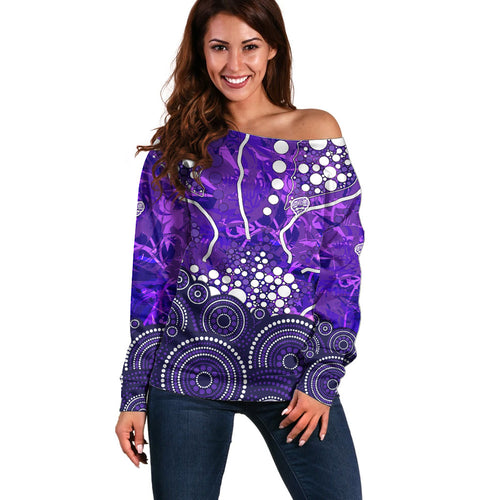 Hobart Hurricanes Off Shoulder Sweater Graffiti Urban Aboriginal Dot Abstract Design