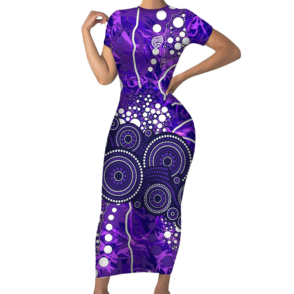 Hobart Hurricanes Short Sleeve Bodycon Dress Graffiti Urban Aboriginal Dot Abstract Design
