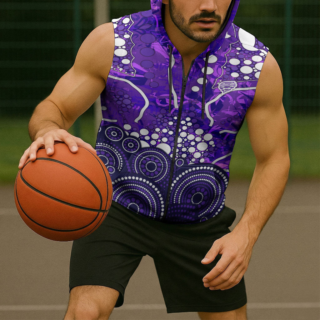 Hobart Hurricanes Sleeveless Zip Hoodie Graffiti Urban Aboriginal Dot Abstract Design