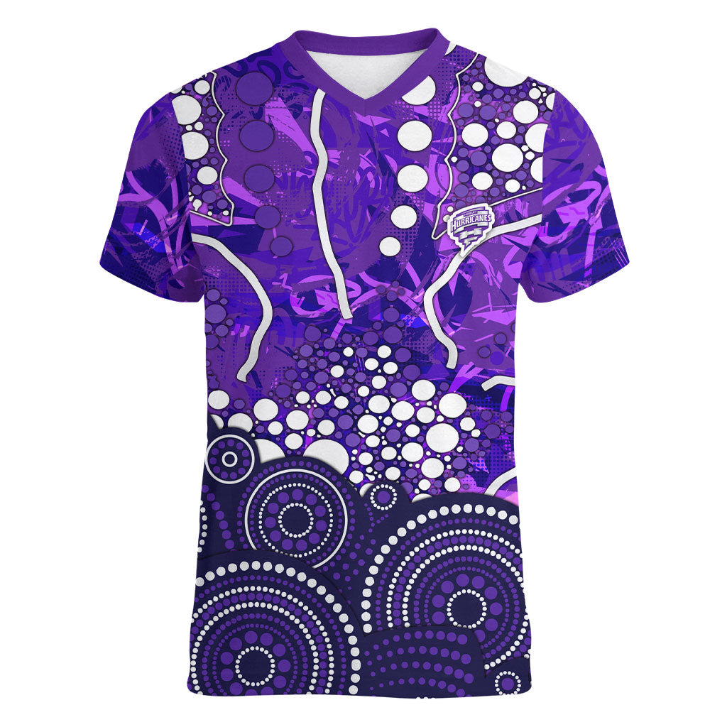 Hobart Hurricanes Women V-Neck T-Shirt Graffiti Urban Aboriginal Dot Abstract Design