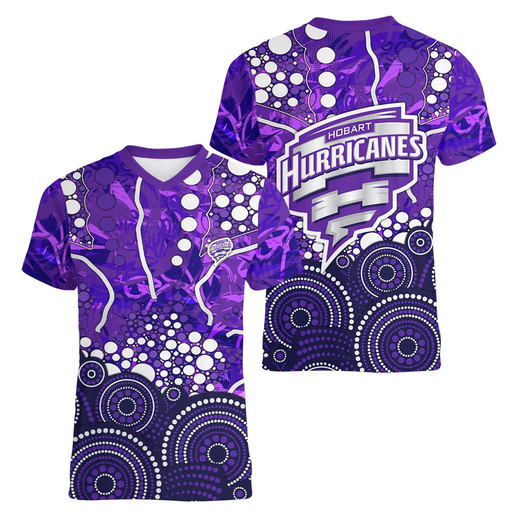 Hobart Hurricanes Women V-Neck T-Shirt Graffiti Urban Aboriginal Dot Abstract Design