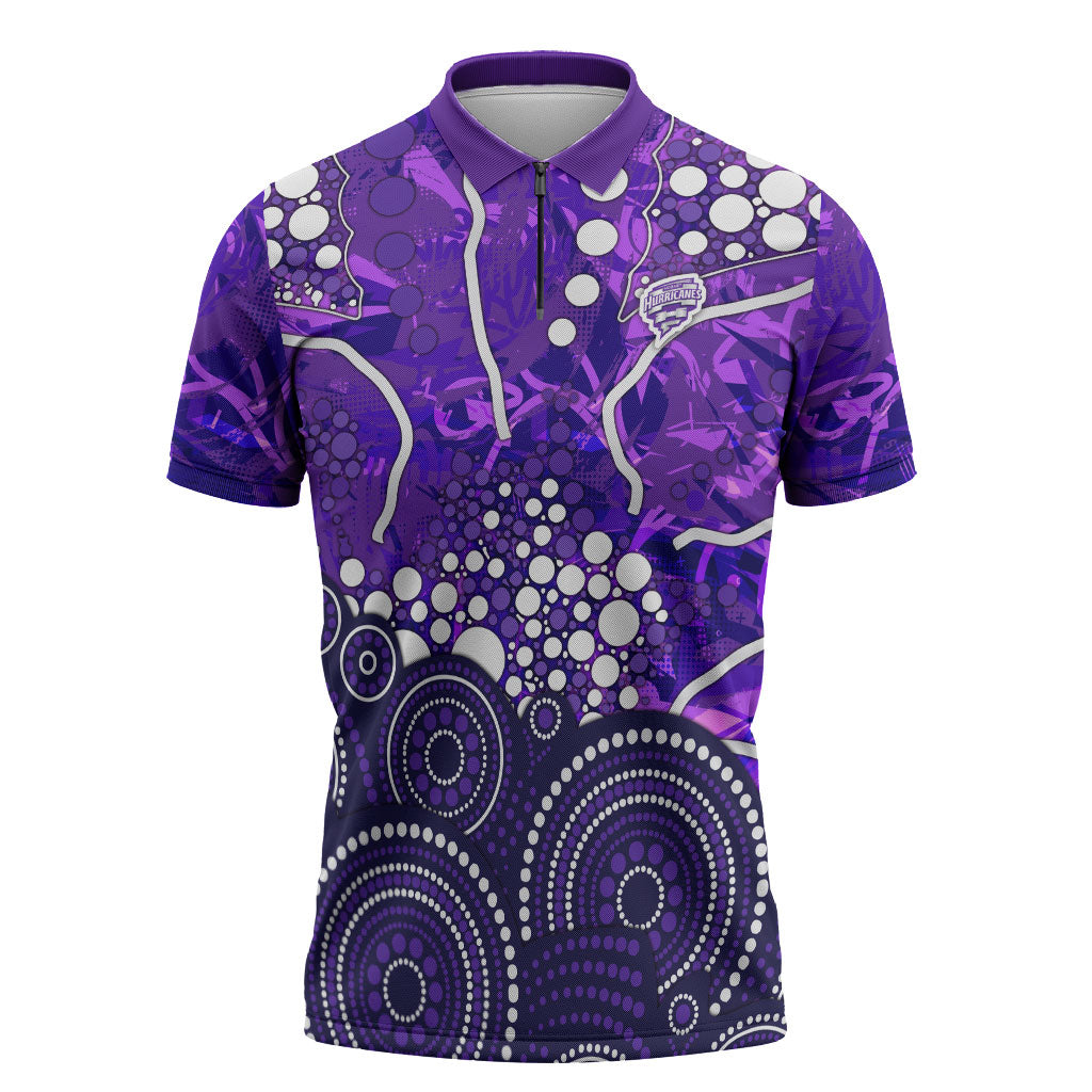 Hobart Hurricanes Zipper Polo Shirt Graffiti Urban Aboriginal Dot Abstract Design