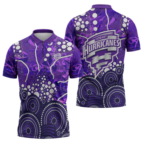 Hobart Hurricanes Zipper Polo Shirt Graffiti Urban Aboriginal Dot Abstract Design