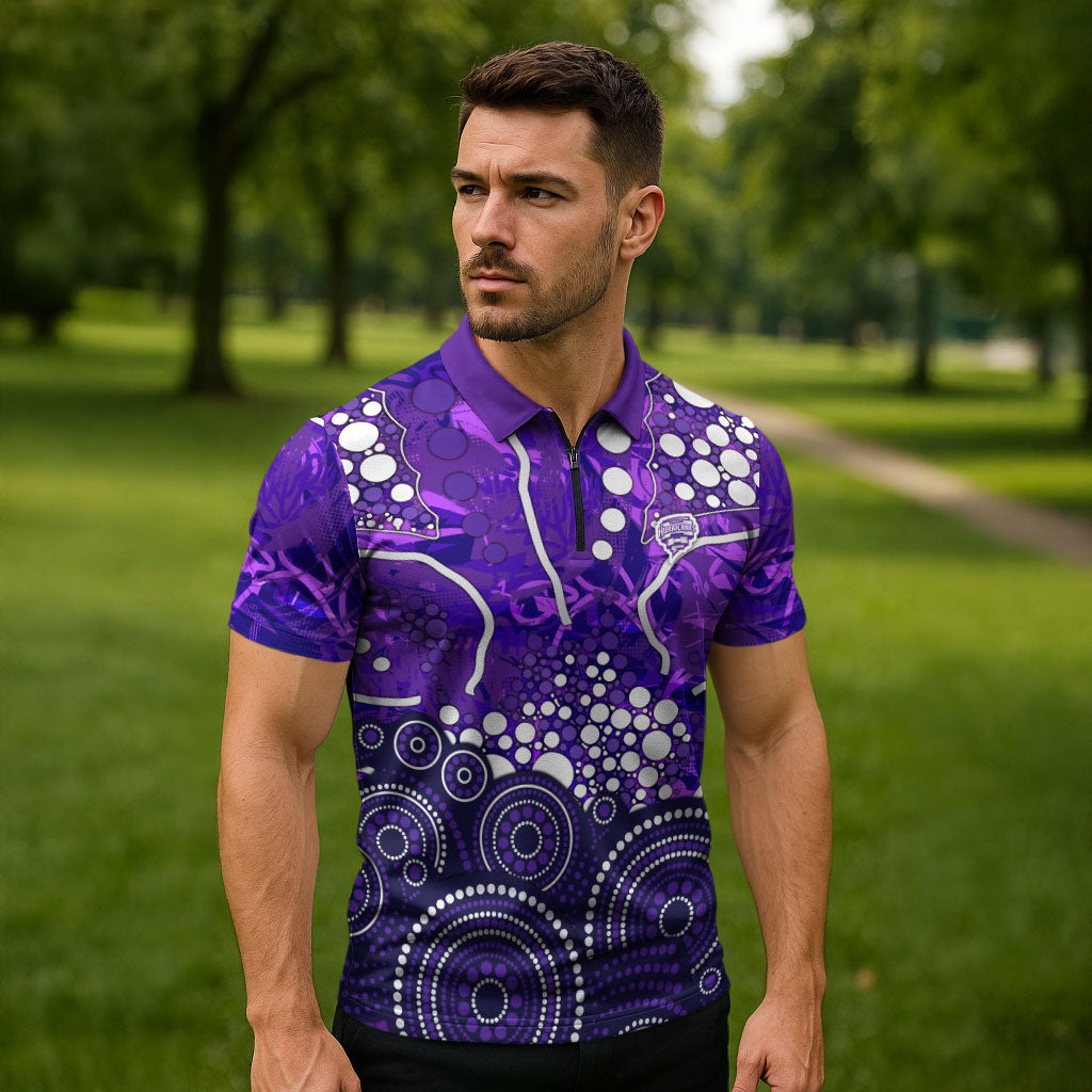 Hobart Hurricanes Zipper Polo Shirt Graffiti Urban Aboriginal Dot Abstract Design