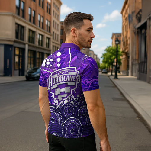 Hobart Hurricanes Zipper Polo Shirt Graffiti Urban Aboriginal Dot Abstract Design