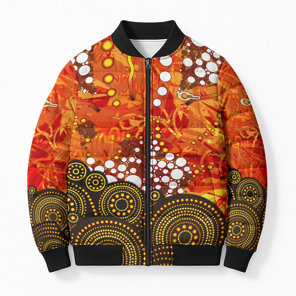 Perth Scorchers Bomber Puffer Jacket Graffiti Urban Aboriginal Dot Abstract Design