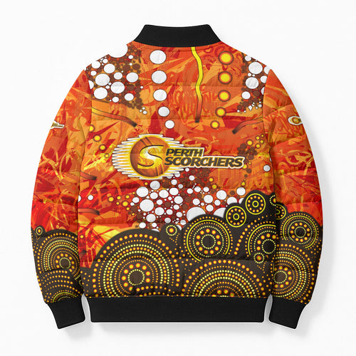 Perth Scorchers Bomber Puffer Jacket Graffiti Urban Aboriginal Dot Abstract Design