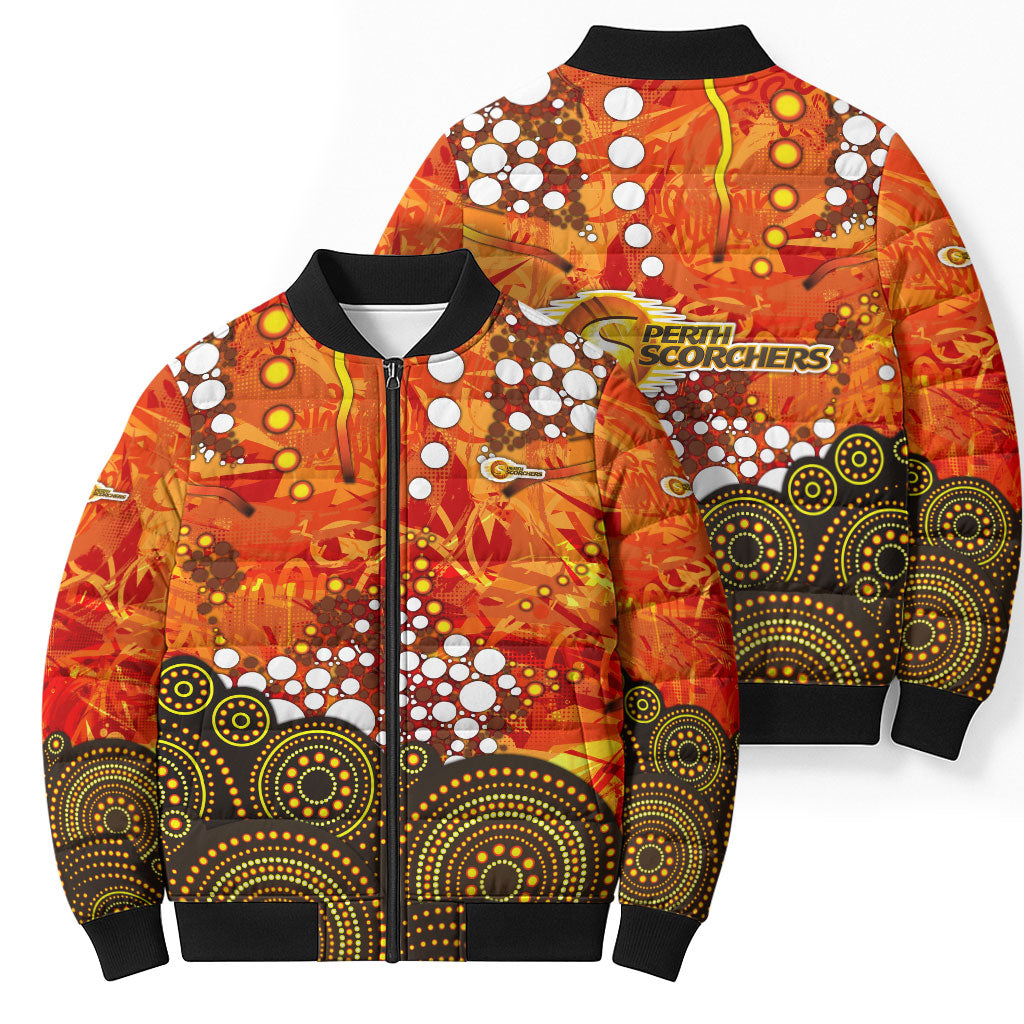Perth Scorchers Bomber Puffer Jacket Graffiti Urban Aboriginal Dot Abstract Design