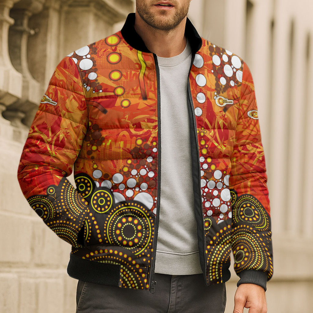 Perth Scorchers Bomber Puffer Jacket Graffiti Urban Aboriginal Dot Abstract Design