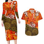Perth Scorchers Couples Matching Long Sleeve Bodycon Dress and Hawaiian Shirt Graffiti Urban Aboriginal Dot Abstract Design