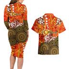 Perth Scorchers Couples Matching Long Sleeve Bodycon Dress and Hawaiian Shirt Graffiti Urban Aboriginal Dot Abstract Design