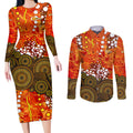 Perth Scorchers Couples Matching Long Sleeve Bodycon Dress and Long Sleeve Button Shirt Graffiti Urban Aboriginal Dot Abstract Design