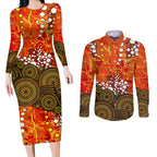 Perth Scorchers Couples Matching Long Sleeve Bodycon Dress and Long Sleeve Button Shirt Graffiti Urban Aboriginal Dot Abstract Design