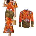 Perth Scorchers Couples Matching Mermaid Dress and Long Sleeve Button Shirt Graffiti Urban Aboriginal Dot Abstract Design