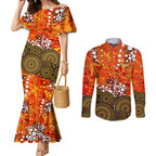Perth Scorchers Couples Matching Mermaid Dress and Long Sleeve Button Shirt Graffiti Urban Aboriginal Dot Abstract Design
