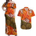 Perth Scorchers Couples Matching Off Shoulder Maxi Dress and Hawaiian Shirt Graffiti Urban Aboriginal Dot Abstract Design