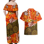 Perth Scorchers Couples Matching Off Shoulder Maxi Dress and Hawaiian Shirt Graffiti Urban Aboriginal Dot Abstract Design