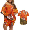 Perth Scorchers Couples Matching Off Shoulder Short Dress and Hawaiian Shirt Graffiti Urban Aboriginal Dot Abstract Design