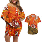 Perth Scorchers Couples Matching Off Shoulder Short Dress and Hawaiian Shirt Graffiti Urban Aboriginal Dot Abstract Design