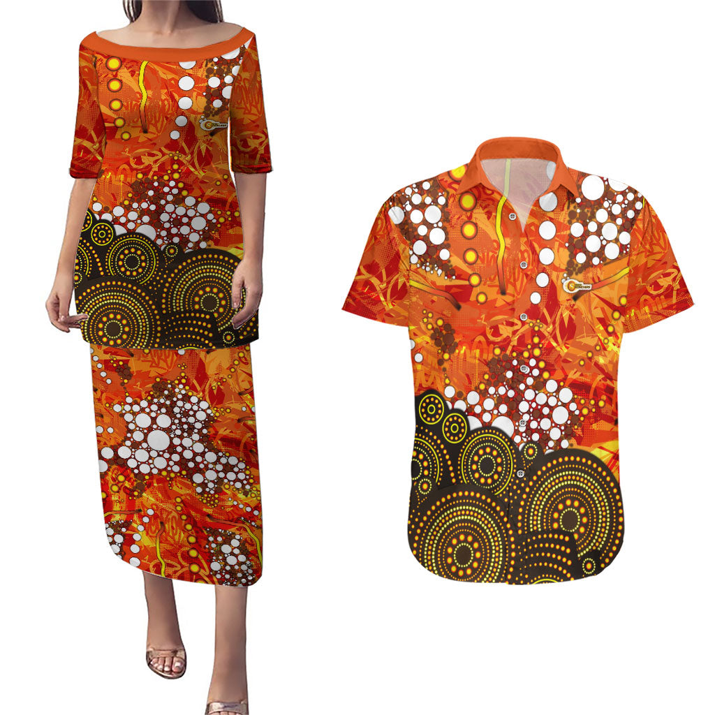 Perth Scorchers Couples Matching Puletasi and Hawaiian Shirt Graffiti Urban Aboriginal Dot Abstract Design