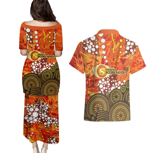 Perth Scorchers Couples Matching Puletasi and Hawaiian Shirt Graffiti Urban Aboriginal Dot Abstract Design