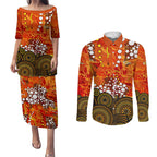 Perth Scorchers Couples Matching Puletasi and Long Sleeve Button Shirt Graffiti Urban Aboriginal Dot Abstract Design