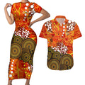Perth Scorchers Couples Matching Short Sleeve Bodycon Dress and Hawaiian Shirt Graffiti Urban Aboriginal Dot Abstract Design