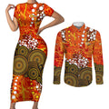Perth Scorchers Couples Matching Short Sleeve Bodycon Dress and Long Sleeve Button Shirt Graffiti Urban Aboriginal Dot Abstract Design