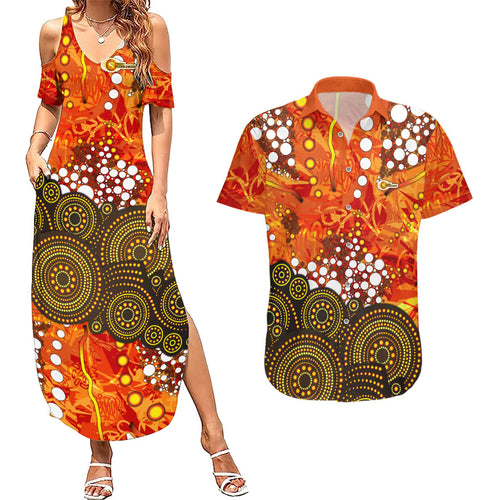 Perth Scorchers Couples Matching Summer Maxi Dress and Hawaiian Shirt Graffiti Urban Aboriginal Dot Abstract Design