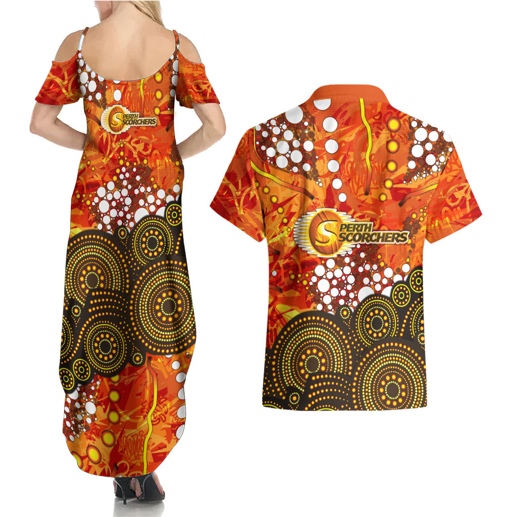 Perth Scorchers Couples Matching Summer Maxi Dress and Hawaiian Shirt Graffiti Urban Aboriginal Dot Abstract Design