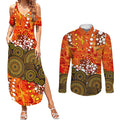 Perth Scorchers Couples Matching Summer Maxi Dress and Long Sleeve Button Shirt Graffiti Urban Aboriginal Dot Abstract Design