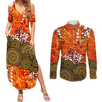Perth Scorchers Couples Matching Summer Maxi Dress and Long Sleeve Button Shirt Graffiti Urban Aboriginal Dot Abstract Design