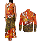 Perth Scorchers Couples Matching Tank Maxi Dress and Long Sleeve Button Shirt Graffiti Urban Aboriginal Dot Abstract Design