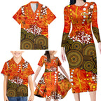 Perth Scorchers Family Matching Long Sleeve Bodycon Dress and Hawaiian Shirt Graffiti Urban Aboriginal Dot Abstract Design