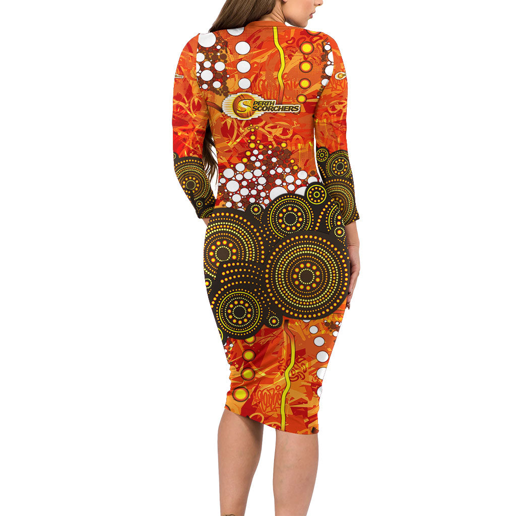Perth Scorchers Family Matching Long Sleeve Bodycon Dress and Hawaiian Shirt Graffiti Urban Aboriginal Dot Abstract Design